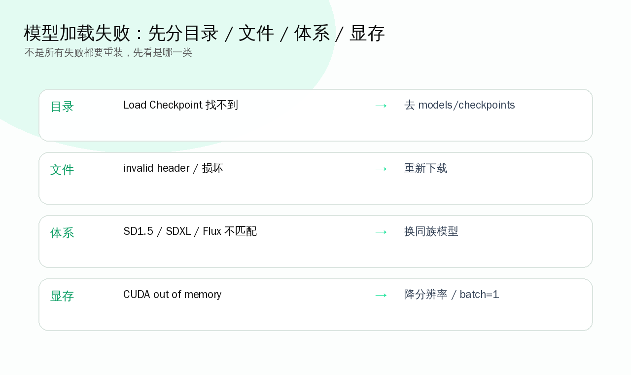 模型加载失败：先分目录、文件、体系、显存